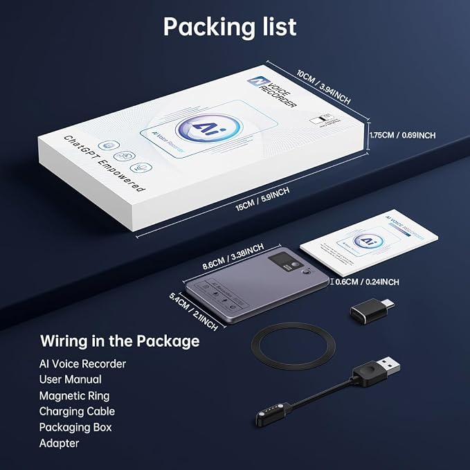 Pocket Digital AI Voice Recorder - AI Note Taking Device, Note Taker Smart Recorder for Lectures, Noise Reduction, Supports 152 Languages, APP Control, 64GB Small Audio Recorders with Transcription