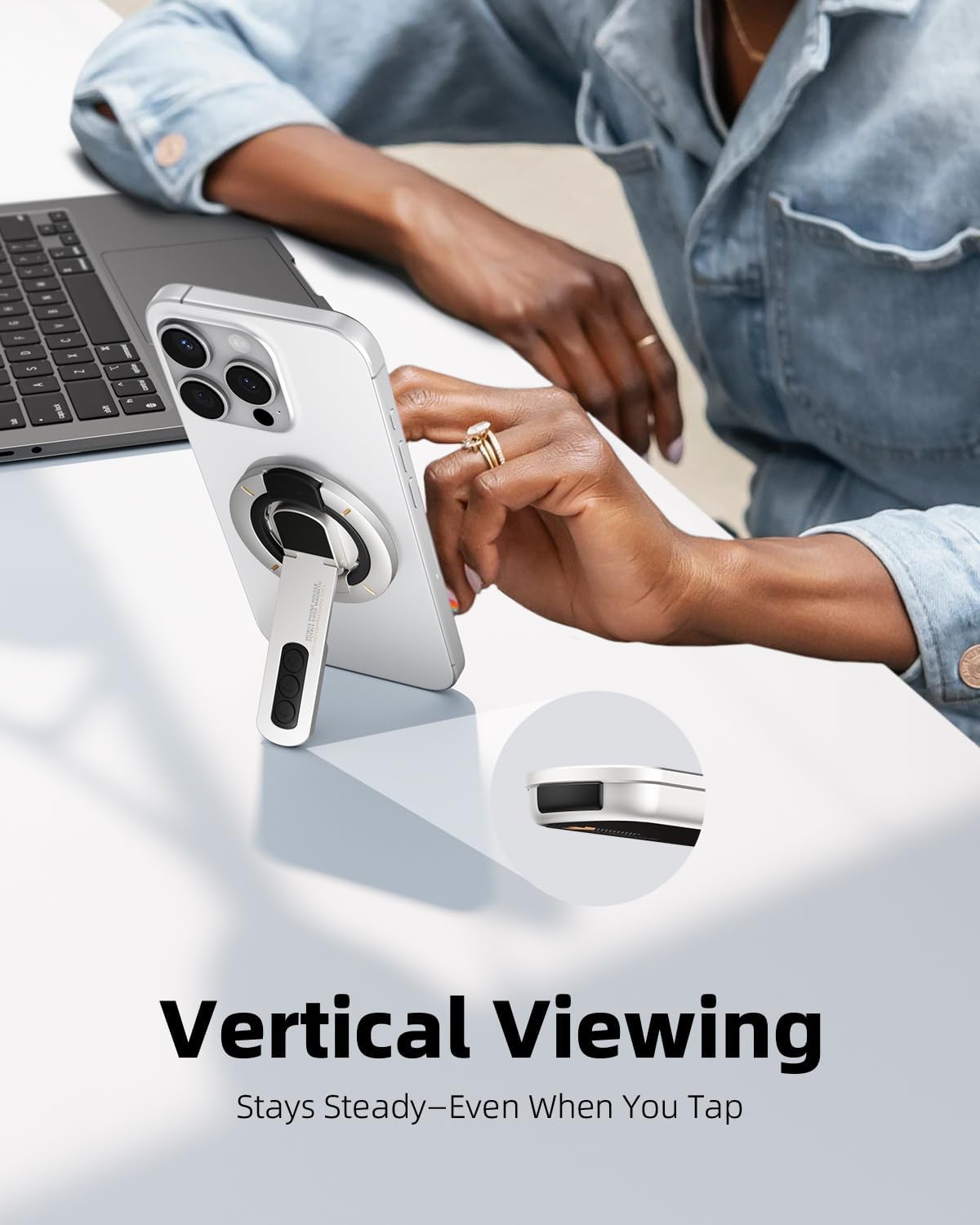 TODI for MagSafe Phone Grip Stand, 3-in-1 Magnetic Finger Ring Holder with Double-Sided Magnet, Fidget Toy Design, Magnetic Phone Stand for iPhone 16/15/14/13/12 Series (White)