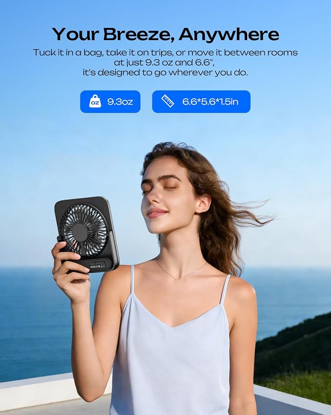 Otlonpe 2 Pack Portable Desk Fan 6.5 Inch, 4000mAh Rechargeable Battery Operated & USB Powered, 23Hrs Cordless Small Personal Travel Fan 4-Speed Quiet for Office Home Sleeping, Led Display, Foldable