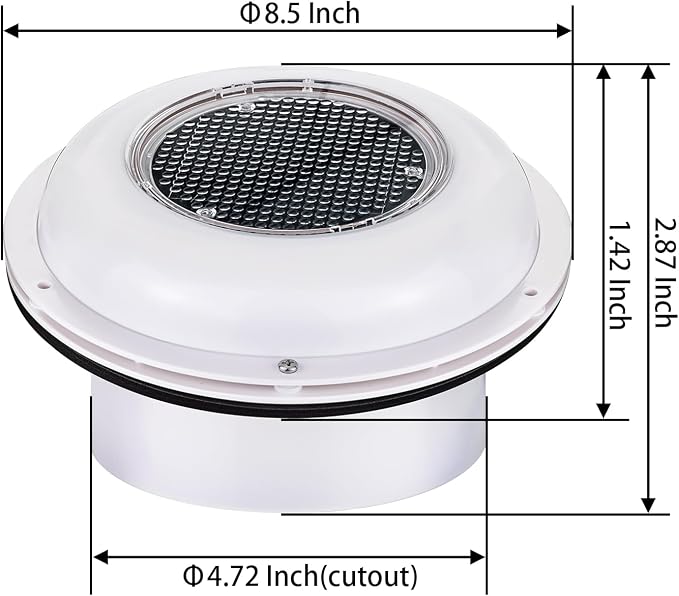 Solar Powered Ventilation Fan Plastic without Battery Switch for Marine Boat Yacht RV Truck Home 8.5 Inches