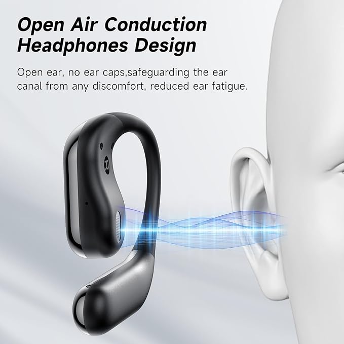 Open Ear Clip Wireless Earbuds Bone Conduction Headphones, Bluetooth 5.4,Built-in Mic, IPX7 Waterproof