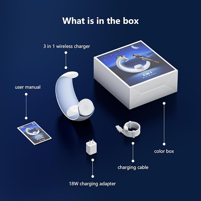 3 in 1 Charging Station for Apple Magnetic Wireless Charger for iPhone 16 15 14 13 12 11 9 8 All Series with RGB Night Light & for Apple Watch Charger & for AirPods 4 with ANC/3/2/Pro