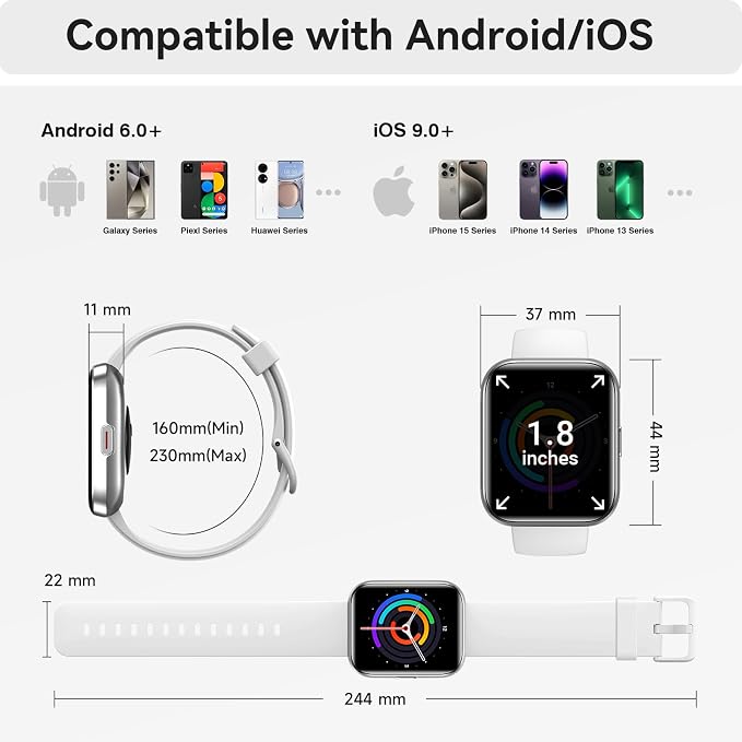 Smart Watches for Women Men, 1.85" HD Smartwatch Compatible iPhone/Samsung/Android (Answer/Make), Fitness Tracker Watch with Heart Rate/Sleep Monitor, Smart Watches 3ATM Waterproof 120+ Sport Modes