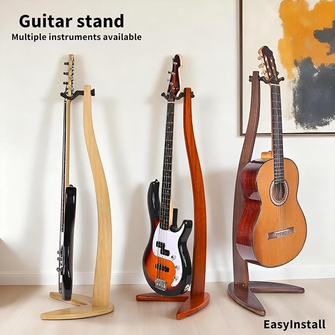 MUSO Guitar Bass Hanger Stand, Solid Wood Bow Holder Mermaid Shaped for Display and Storage, 42 inches Height Anti-scratched and Anti-bump, Decorate Studios, Living room and Stage (Zebra, 1)