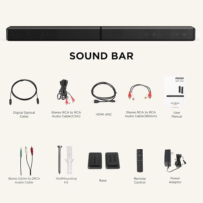 2.0 ch 100W Sound Bar for Smart TV, 2-in-1 Detachable Bluetooth 5.3 Speaker with 3 EQ Modes & Adjustable Bass - Home Theater Audio for Movies, Gaming, Music