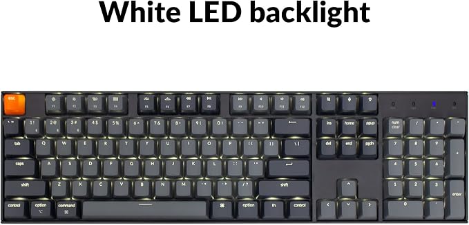 Keychron K10 Full Size 104 Keys Bluetooth Wireless Mechanical Gaming Keyboard for Mac Windows with Keychron Super Red Switch, Multitasking/White LED Backlight/USB C Wired Computer Keyboard