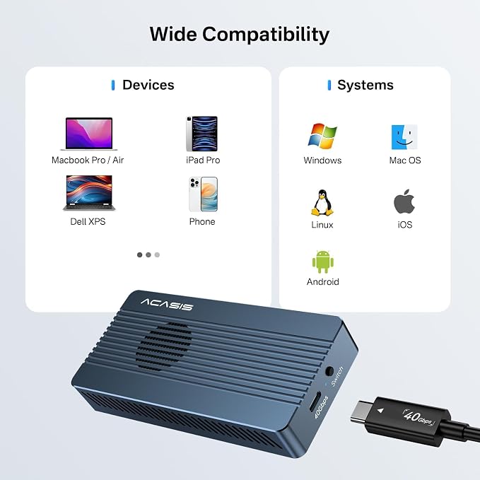 ACASIS 40Gbps M.2 NVMe SSD Enclosure, with Cooling Fan, M.2 Enclosure Compatible with Thunderbolt 4/3,USB4/USB3.2/3.1/3.0/2.0, TBU 405 Pro for M1 M2 Pro/Max Support 2280/2260/2242/2230 (TBU405 Pro)