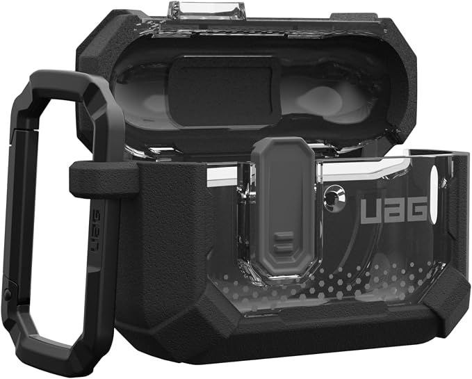 URBAN ARMOR GEAR UAG Designed for AirPods Pro 3rd Gen Case, Rugged Military Grade Drop Proof Protective Cover with Detachable Carabiner Clip & Secure Lip Closure, Plasma Black