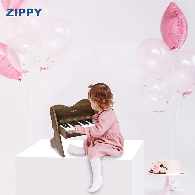 ZIPPY Kids Piano Keyboard, 25 Keys Digital Piano for Kids, Touch Sensitive Control Panel, Volume Adjustable, Mini Music Educational Instrument Toy, Wood Toy for Toddlers Girls Boys (Walnut)