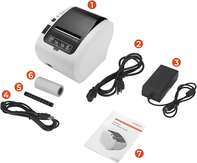 MUNBYN WiFi Thermal Receipt Printer with USB/LAN/RS232 Port, 80mm POS Printer Works with Square Windows Mac Chromebook Linux Cash Drawer, White