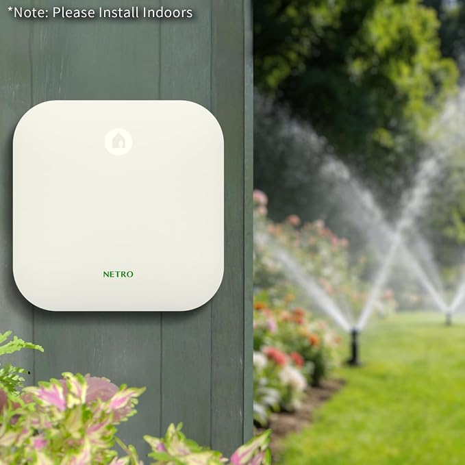Netro Smart Sprinkler Controller 6 Zones Sprinkler Timer App-Based Irrigation Controller for Garden Lawn 2.4GHz WiFi Weather Service Plant Database APP Community Rain Skips Compatible with Alexa
