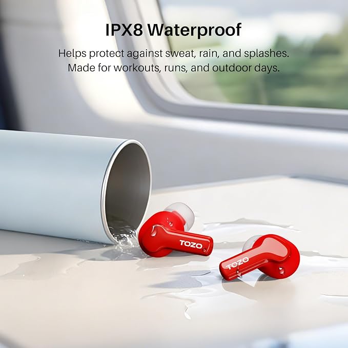 TOZO Hybrid Active Noise Cancelling Wireless Earbuds with 6 Mics AI Clear Call Ear Buds 68H Playtime with LED Display 32 Preset EQs via APP Bluetooth 5.3 IPX8 Waterproof in Ear Headphones