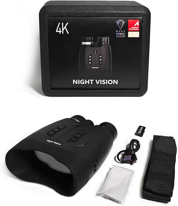 Night Vision Binoculars for Adults, 4K Night Vision Goggles with 3" HD Screen, 8X Digital Zoom, Rechargeable Device with 32GB Card for Camping & Outdoor Exploration