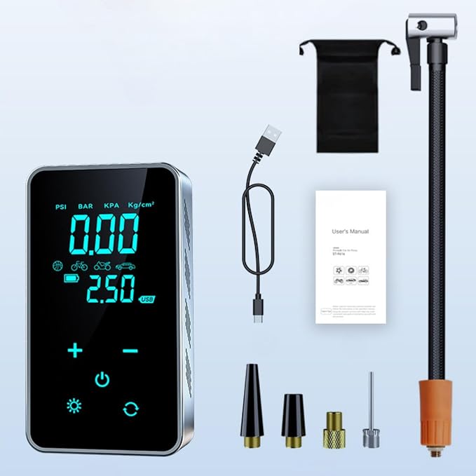 Portable Tire Inflator Portable Air Compressor, Dual Display 150PSI Rechargeable Air Pump for Car Tires, Bike, Motorcycle & Balls