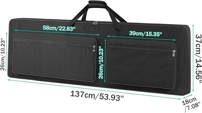 88 Key Keyboard Case 53.9''x7.1''x14.6'', Portable Padded Piano Bag Keyboard Gig Bag with Handles and Adjustable Shoulder Straps with 4-Pocket for Keyboard Accessaries (Black)