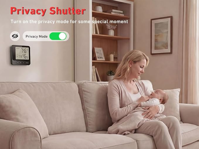 Hidden Camera with Temperature & Humidity Monitor, 4k Indoor WiFi Nanny Cam with Motion Detection, Night Vision, Live View by App, Security Camera for Home, Office, Greenhouse, Garage