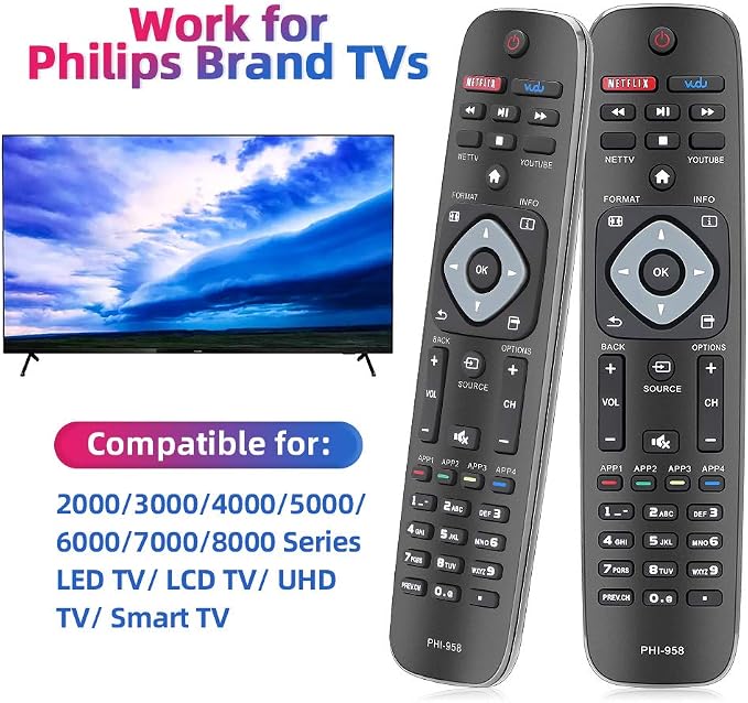 Gvirtue NH500UP/PHI-958 Replacement Remote for Philips LED TV(The Newly Upgraded Version 2.0 Intelligent Remote Control is Suitable for Philips TV)