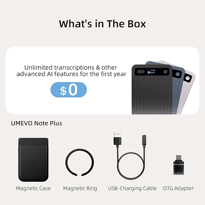 UMEVO Note Plus AI Voice Recorder : Unlimited Transcribe & Summarize, AI Note Taking Device 64GB with Case, App Control, 140 Languages for Calls, Lectures, Meetings, Interviews(Blue)