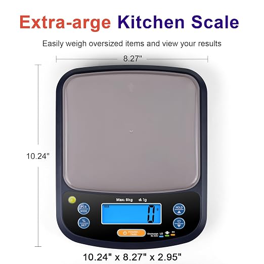 THINKSCALE Digital Kitchen Scale, 17.6lb/8kg Food Scale with Baker's Percentage & USB Rechargeable, IPX6 Waterproof, Removable Stainless Steel Pan, Tare Function for Baking, Cooking, Meal Prep