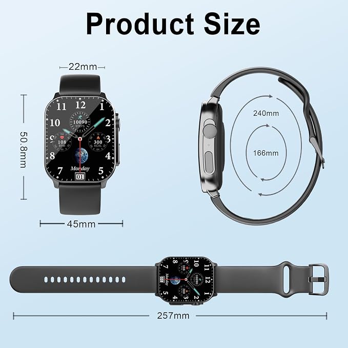 Smart Watch for Men, 2.01" AMOLED Curved Display Fitness Tracker with Answer/Make Calls, 100+ Sport Modes, Fitness Watch with 24/7 Heart Rate/Sleep Monitor/Pedometer, IP68 Waterproof, for Android iOS