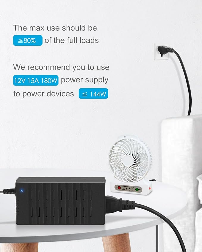 ALITOVE 12V 15A Power Supply DC 12 Volt 15amp 180W LED Driver Power Adapter AC to DC Converter 10A 5A Low Voltage Transformer 5.5x2.5 2.1mm Barrel for DC12V Device LED Light Printer Fan Pump Camera