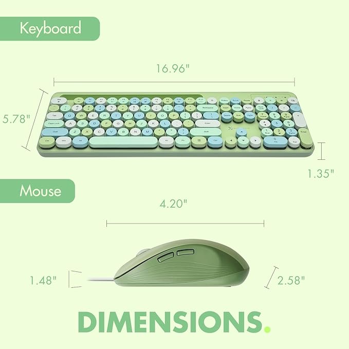X9 Wired Keyboard and Mouse Combo - Retro Typewriter Keyboard with Round Keycaps, Soft White Backlight, Phone Dock, 109 Full-Size Keys, Cute Wired Green Keyboard and Mouse for Laptop, PC & Chromebook
