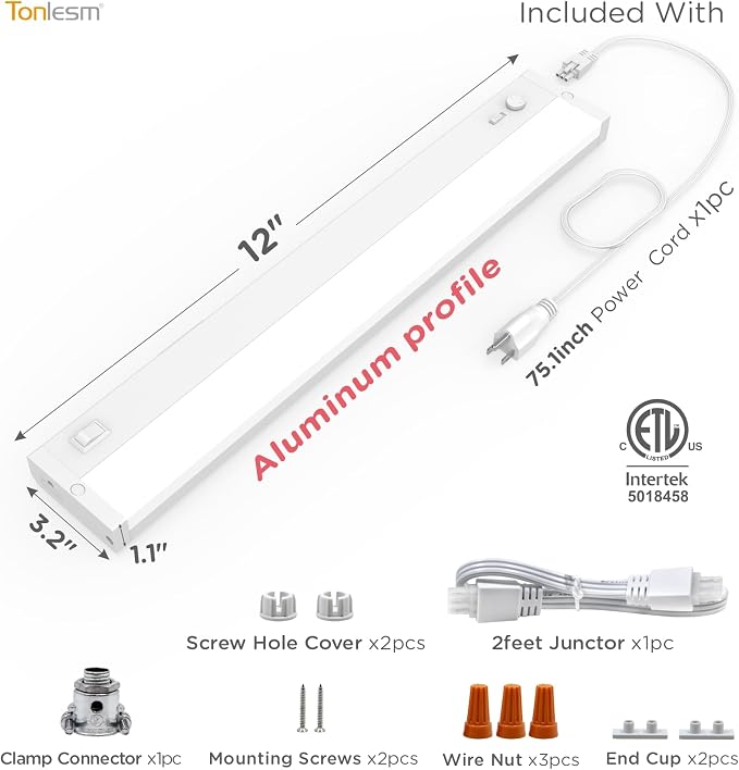 LED Under Cabinet Lighting Hardwired Or Plug in, Dimmable With Dimmer,12 Inch 8W 800LM Super Bright,120V 5CCT 2700/3000/3500/4000/5000K, Linkable Cabinet Light,Under Counter Lights for Kitchen