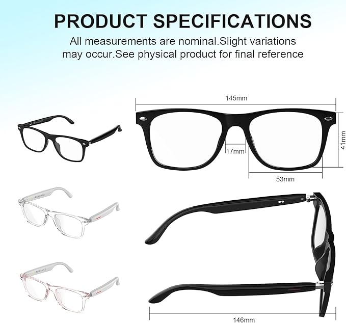 AI Smart Glasses Powered By GPT, Support 165+ Languages Real-Time Translation, Speakers & Audio Call Translator, AI Object Recognition, Noise Reduction, Smart Bluetooth Glasses for Men & Women(Black)