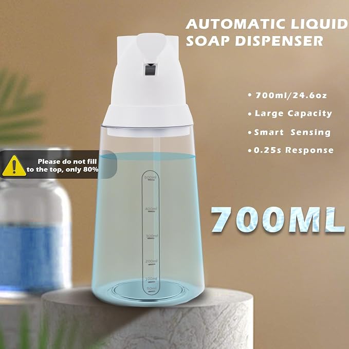 2 Pack Automatic Liquid Soap Dispenser Touchless,4-Level Adjustable Modern White Bathroom Hand Soap Dispenser, 700ml Rechargeable Electric Motion Sensor Waterproof Pump for Kitchen
