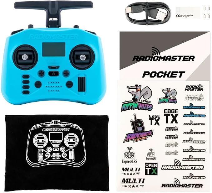 Radiomaster Pocket ELRS Remote Controller Portable Hall Gimbal EdgeTX 2.10.5 Transmitter with LED Light for FPV Drone/RC Helicopter&Car Boats&Multirotor (Battery Not Included)