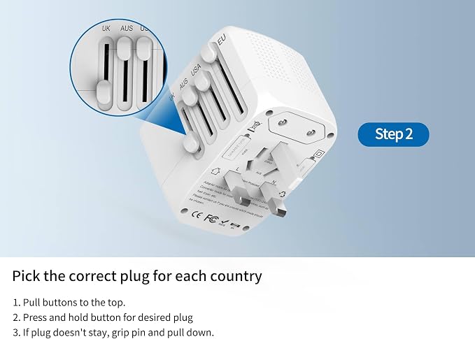 International Travel Adapter Voltage Converter Combo for 100V-240V with 2 USB Ports, USA to UK Europe Australia 200+