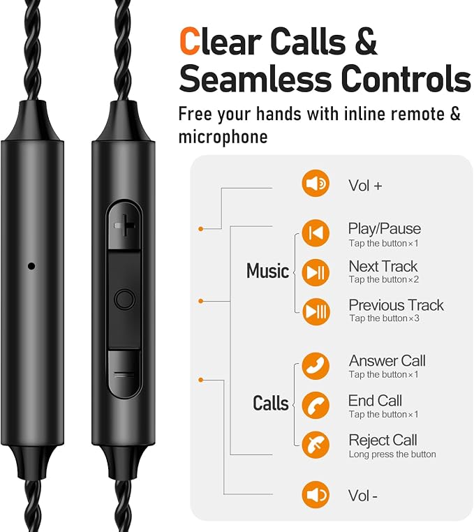 Vibes 202M Wired Earbuds - HiFi in Ear Monitor Headphones - Noise Isolating Ear Buds w/ Mic - Clear Sound, Deep Bass & Comfort-Fit Gaming Earphones - MMCX to 3.5mm & Silver Plated Cord, Carrying Case