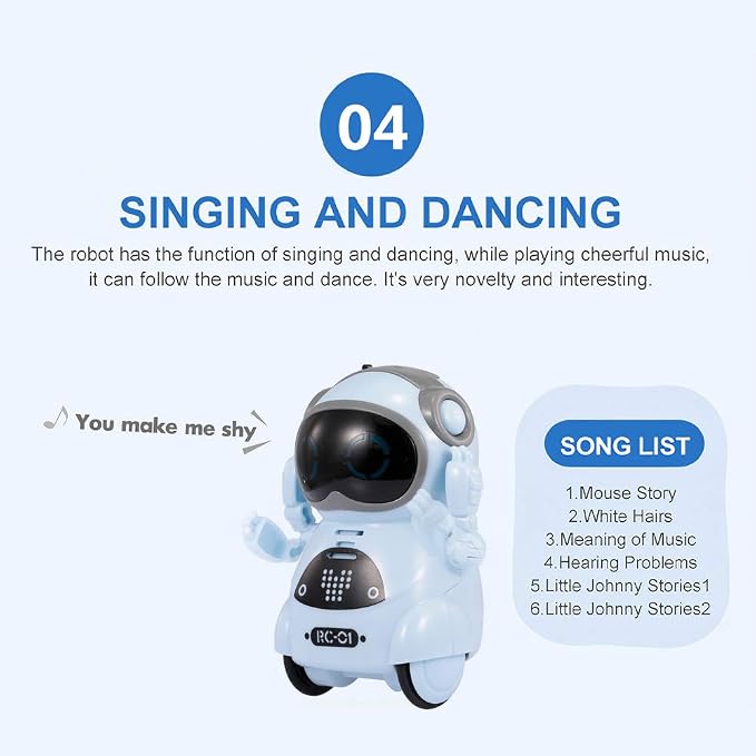 GoolRC Mini Pocket Robot, with Interactive Dialogue Conversation, Voice Recognition, Singing and Dancing, Electric Small Robot Gift (Blue)