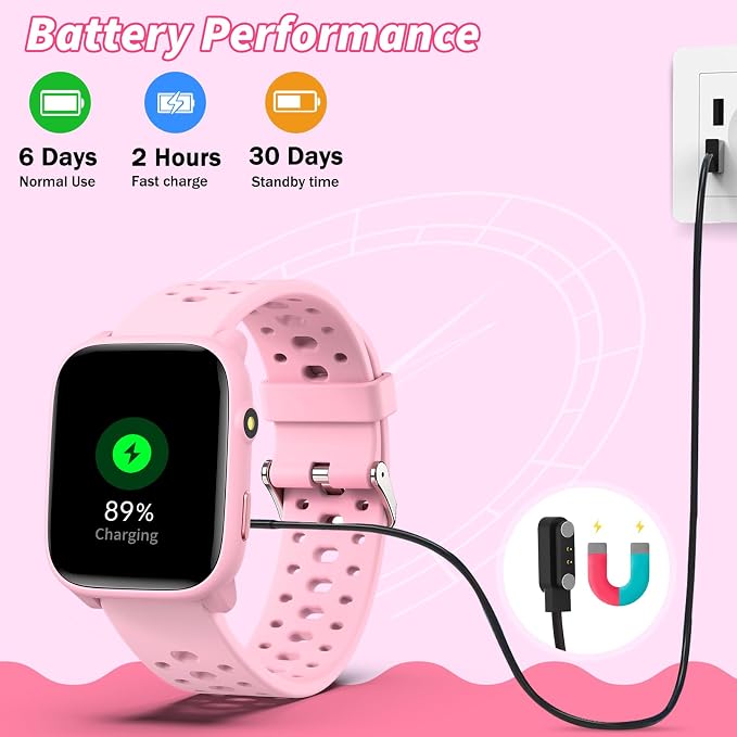 Kids Smart Watches Girls Gift Age 6-12 with 12 Puzzle Games, Heart Rate, Sleep Monitor, Pedometer, Flashlight, 1.83" Touchscreen IP68 Waterproof Kid Watch Brithday Gift for Girls