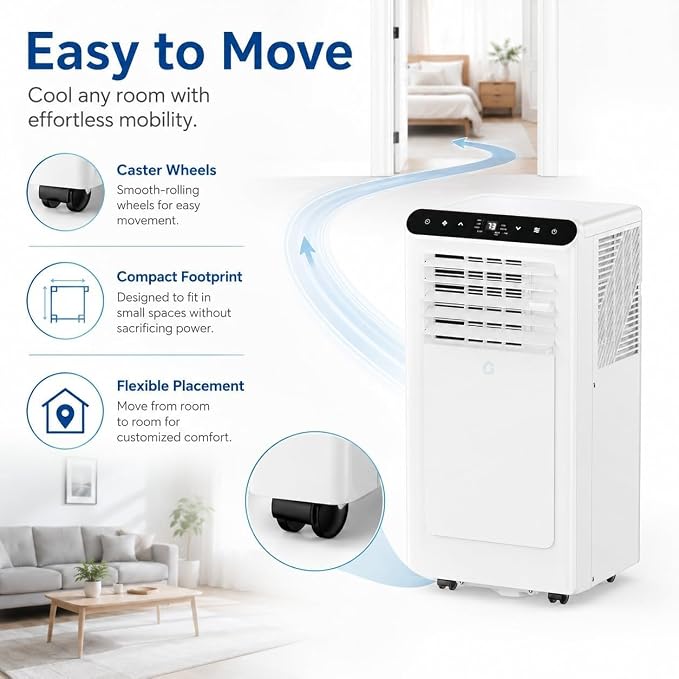 8000 BTU Portable Air Conditioners, 3-in-1 Portable AC with Cooling Dehumidifier Fan, Quiet Sleep Mode, Remote Control, 24H Timer,LED Touch Screen, for Bedroom Office Dorm Rooms Up to 350 Sq Ft