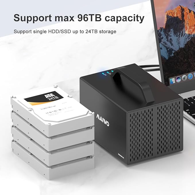 MAIWO 4 Bay Hard Drive Enclosure for 3.5'' SATA HDD with Two Fans,4 Bay HDD Enclosure with 4K HD-MI Port, 96TB Expansion,Independent Hard Drive Power Switch