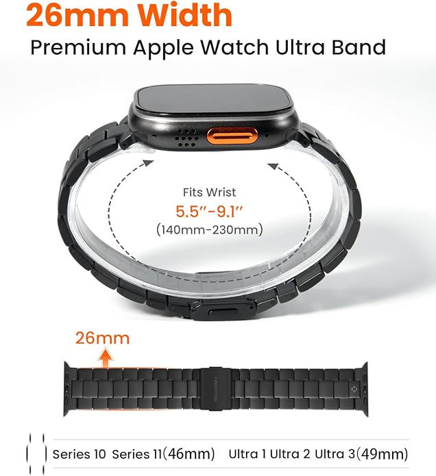 Titanium Watch Band Compatible with Apple Watch Ultra 3 & Ultra 2 1 49mm - 26mm Wide-Body Metal Apple Watch Ultra Band with Scratch Resistant DLC Coating for men - CRNS01 Business Series