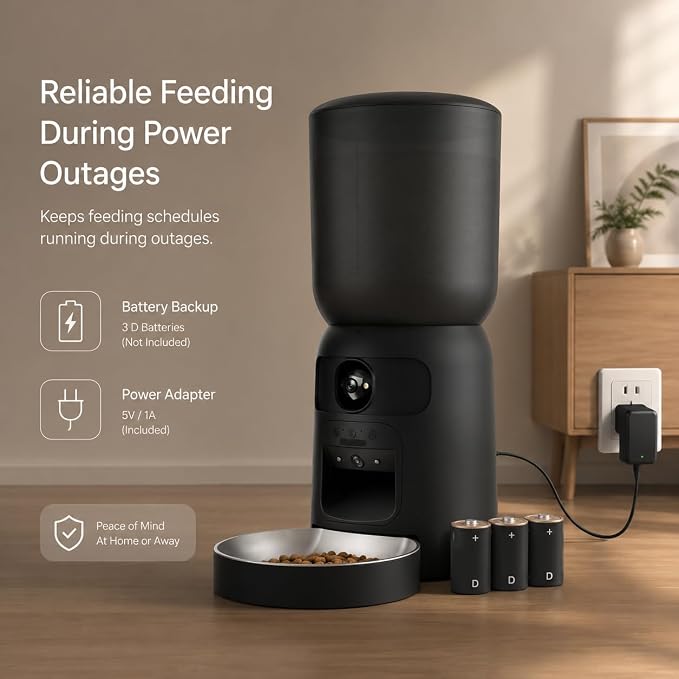 Automatic Cat Feeder with Camera, 2K WiFi Smart Pet Feeder with App Control, 6L Cat Food Dispenser, AI Pet Monitoring, Portion Control Automatic Pet Feeder for Cats & Dogs, Motion Tracking, Dual Power
