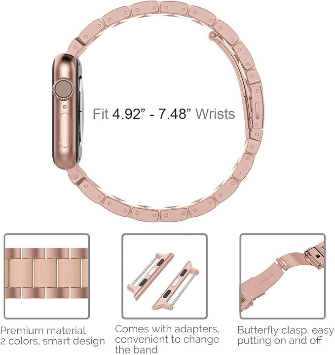 Wearlizer Compatible with Apple Watch Bands 38/40/41/42mm Womens Wristband for iWatch SE Strap Stainless Steel Gold Resin Stylish Metal Replacement for iWatch Series 11 10 9 8 7 6 5 4 3 SE/Ultra 3 2 1