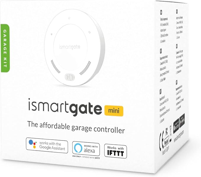 ismartgate MINI Smart Garage Opener - Universal WiFi Remote Controller Compatible with Alexa, Google Home, iPhone, Android,Door Left Open Alert, Door Security Systems. No Hub Needed.