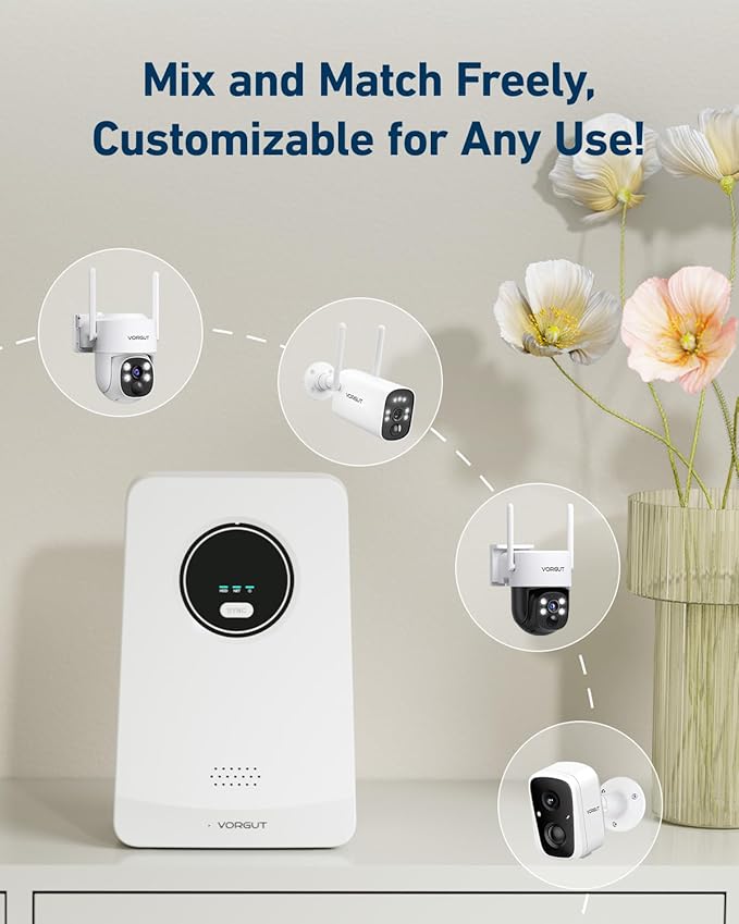 Solar Cameras Wireless Outdoor, 4PCS 4MP Solar Powered Cameras for Home Surveillance Security System, Color Night Vision, 2.4G/5G WiFi 10CH NVR, No Monthly Fee with 128G SD Card