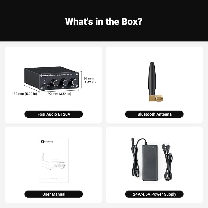 Fosi Audio BT20A Bluetooth Stereo Amplifier, 2 Channel Home Audio Component Amplifiers for Passive Speakers, Mini Class D Amp Receiver 200W for Indoor/Outdoor/Garage/Ceiling/Bookshelf Speaker