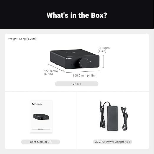 Fosi Audio V3 Stereo Amplifier Home Audio 300 Watts x2 Power TPA3255 Class D Mini Amp 2 Channel Audio Component for Passive Bookshelf Tower Speakers Desktop Home Theater with 32V Power Supply