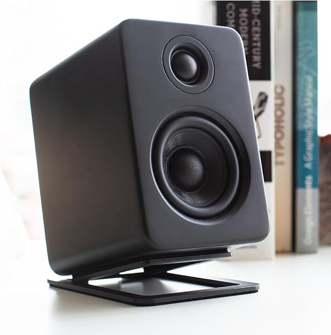 Kanto S2 Tilted Desktop Speaker Stands for Small Speakers & Compact 2”-3” Studio Monitors | Supports 6 lbs | Damping Foam Padding | White, Pair