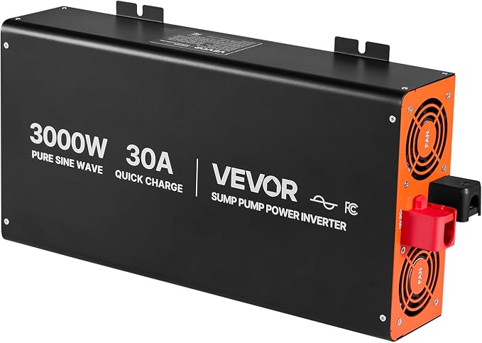 VEVOR 3000W Sump Pump Battery Backup System, LCD Display, Auto Switches to Battery Inverter Power for Sump Pump, Pure Sine Wave, for Basement Protection Emergency and Power Outage, Battery Not Include
