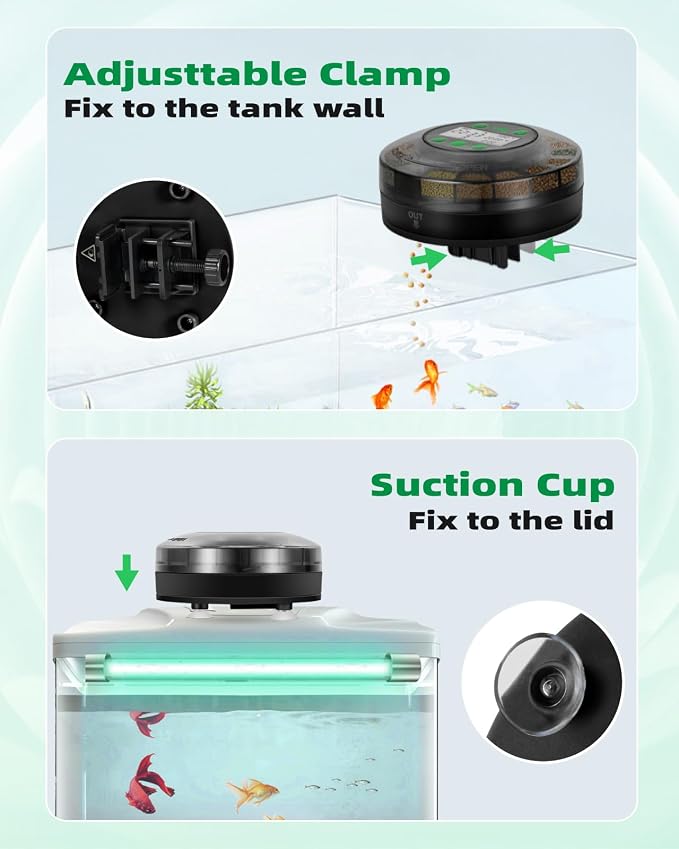 Papettly Automatic Fish Feeder for Aquarium - Auto Fish Food Dispenser for Fish Turtle Tank with USB Cable & LCD Display, Timer Fish Feeder for Vacation Weekend Holiday, with Fish Feeder Spoon