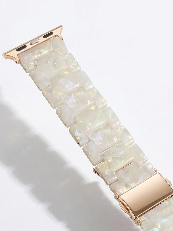 V-MORO Resin Band Compatible with Apple Watch Series 7/8/9/10/11 41/40/38/42mm, Women Fashion Strap for iWatch Series 6/5/4/3/2/1/SE, Lightweight Bracelet Wristband Replacement, Ivory White-Rose Gold
