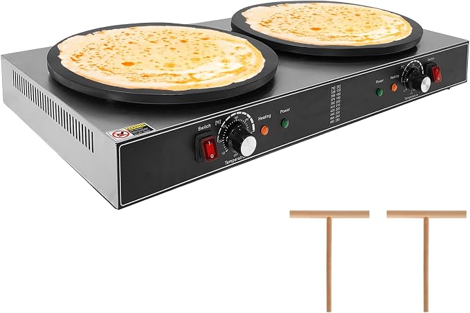 16 Inch Double Plates Commercial Crepe Maker, Non-Stick Electric Crepe Machine with Precise Temp Control and Indicator Lights for Home and Restaurant,3500 w,110 v