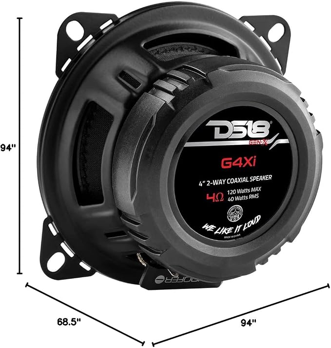 DS18 G4Xi GEN-X 4" 2-Way Coaxial Speakers 120 Watts Max Power 4-Ohm with Mylar Balanced Dome Tweeters - Full Range Car Replacement Speaker - Grill Included - 2 Speakers