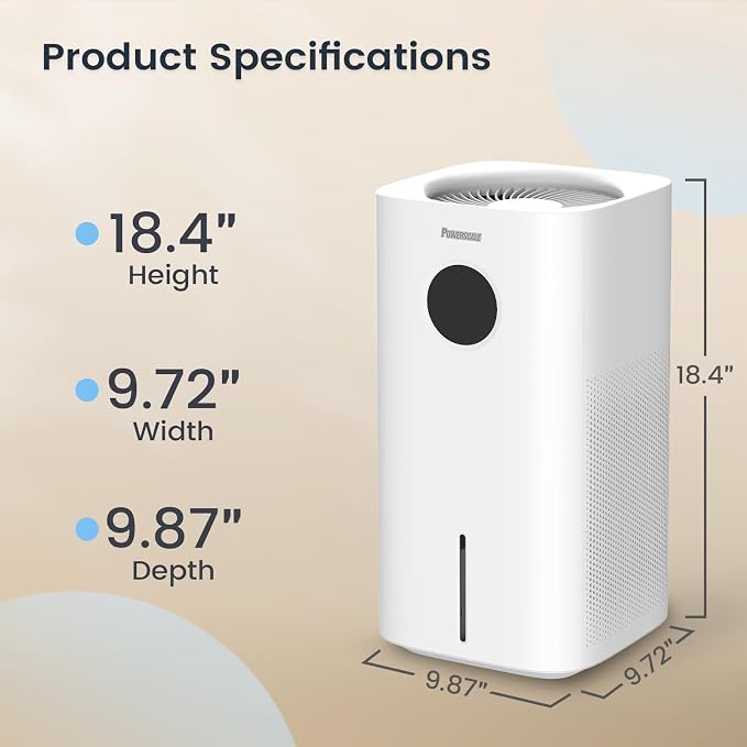 Powerscale MF6 Evaporative Humidifiers for Bedroom, 1.8 Gal Top-Fill, Up to 700mL/h Mist-Free Output, WiFi Smart Touchscreen Control, Auto Filter Dry, Electrolysis Self-Clean, Quiet Sleep Mode